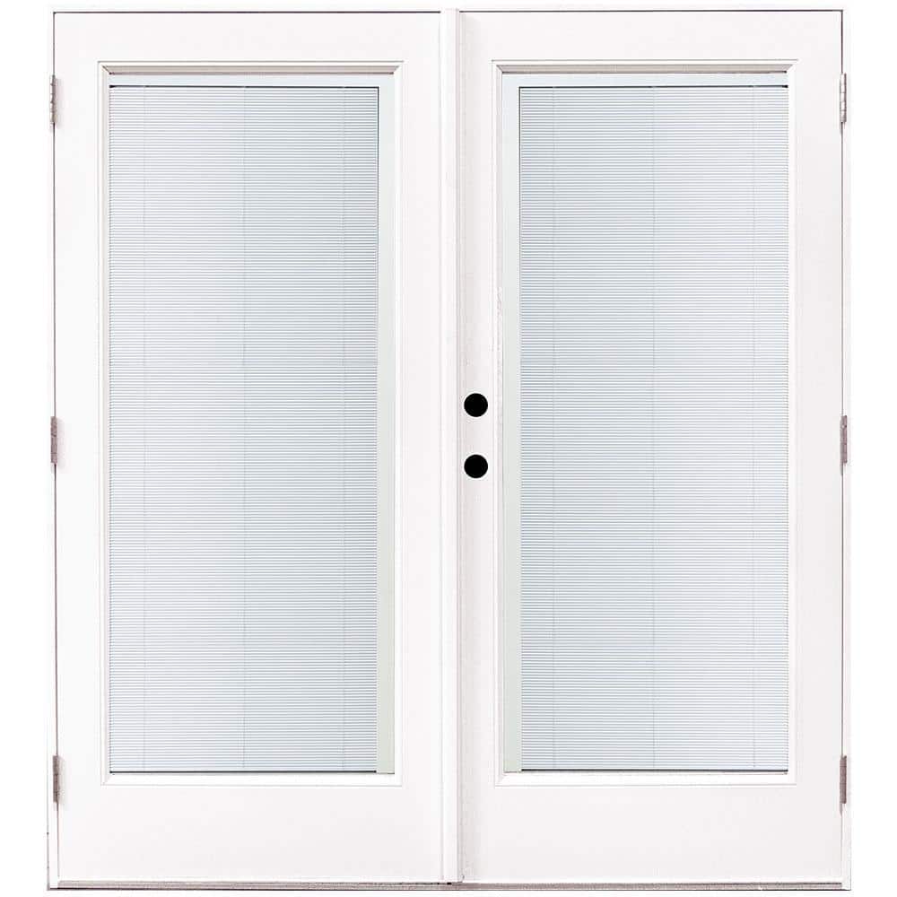 72 in. x 80 in. Fiberglass Smooth White Right-Hand Outswing Hinged Patio Door with Built in Blinds
