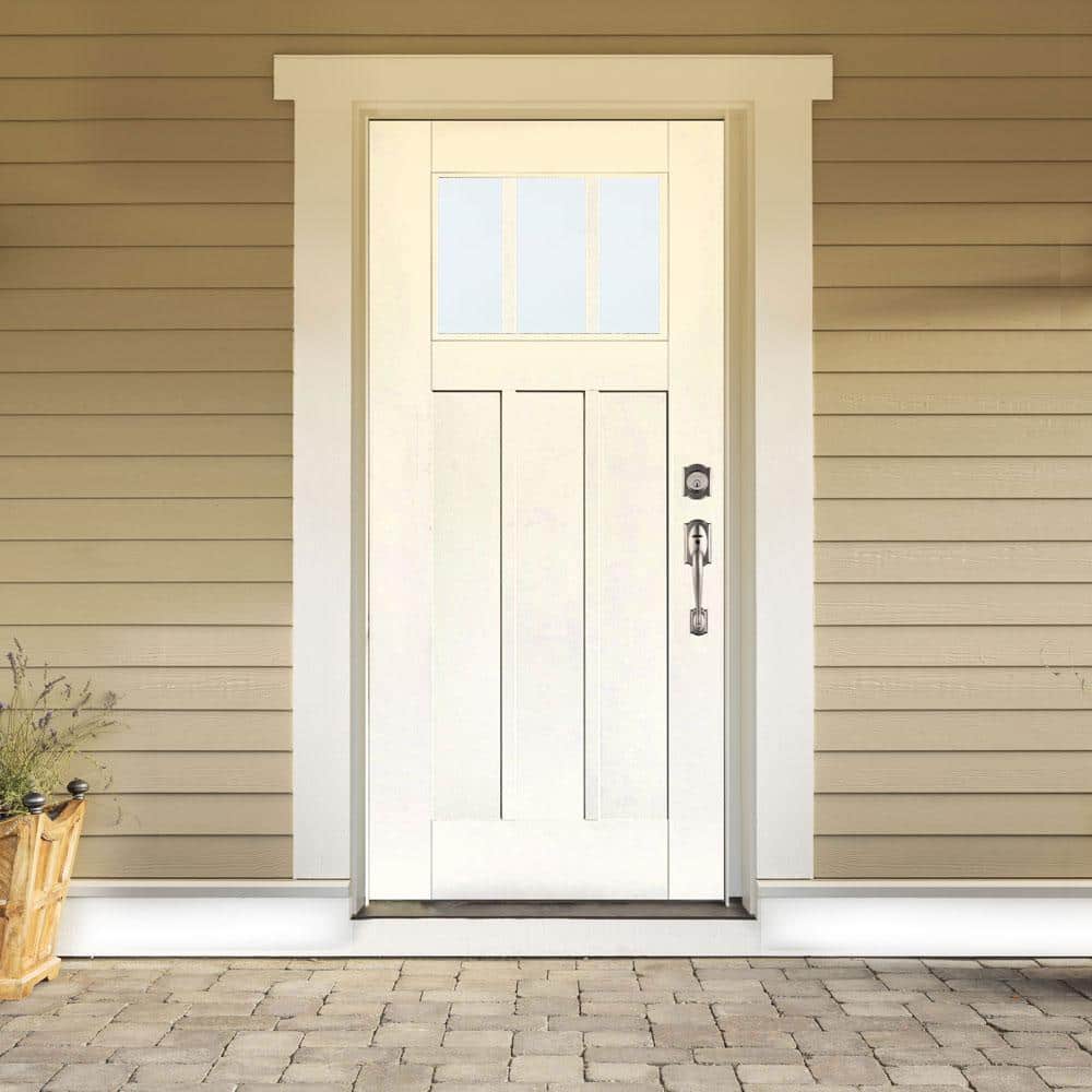36 in. x 80 in. Smooth White Left-Hand Inswing LowE Classic Craftsman Finished Fiberglass Prehung Front Door
