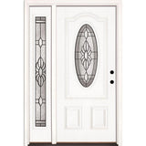 50.5 in.x81.625 in. Sapphire Patina 3/4 Oval Lite Unfinished Smooth Left-Hand Fiberglass Prehung Front Door w/Sidelite