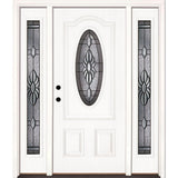 67.5 in.x81.625 in. Sapphire Patina 3/4 Oval Lt Unfinished Smooth Right-Hand Fiberglass Prehung Front Door w/Sidelites