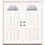 74 in. x 81.625 in. Medina Zinc Fan Lite Unfinished Smooth Right-Hand Inswing Fiberglass Double Prehung Front Door