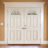74 in. x 81.625 in. Medina Zinc Fan Lite Unfinished Smooth Right-Hand Inswing Fiberglass Double Prehung Front Door