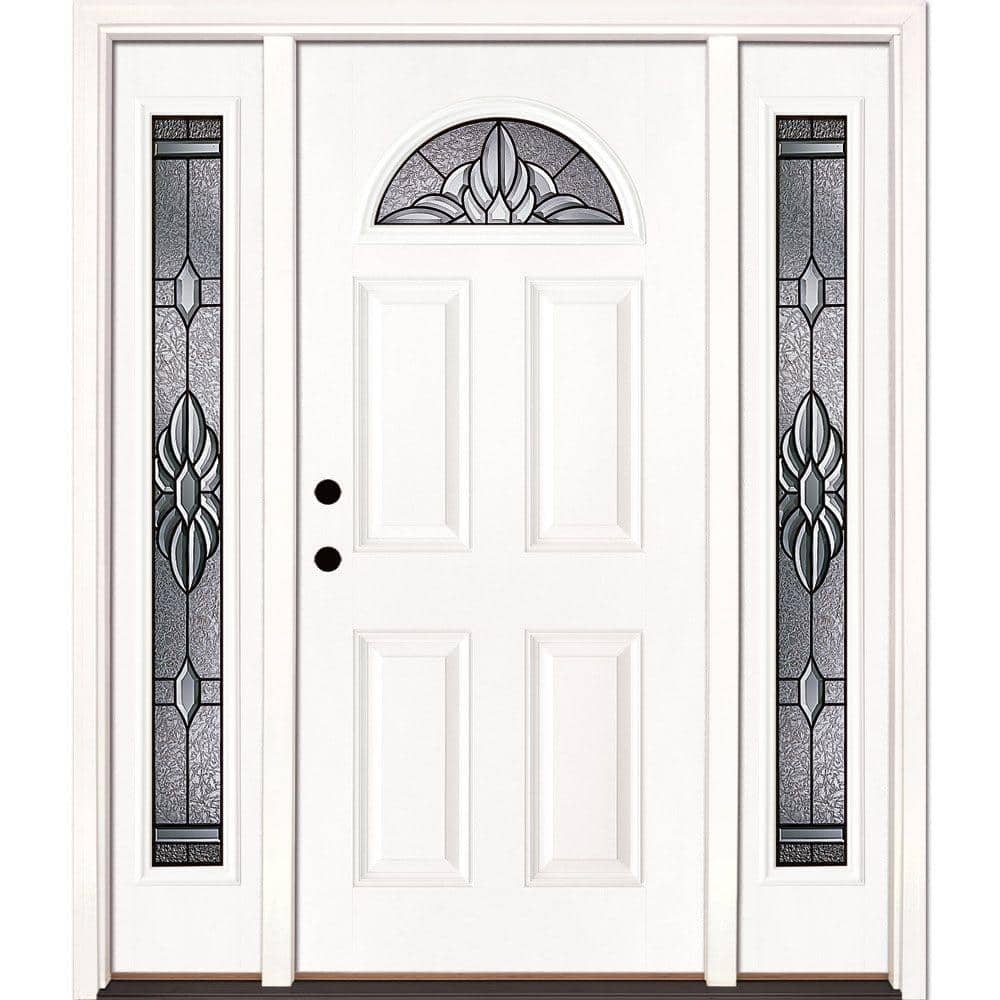 67.5 in. x 81.625 in. Sapphire Patina Fan Lite Unfinished Smooth Right-Hand Fiberglass Prehung Front Door with Sidelites