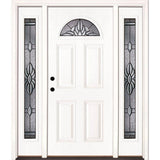 67.5 in. x 81.625 in. Sapphire Patina Fan Lite Unfinished Smooth Right-Hand Fiberglass Prehung Front Door with Sidelites