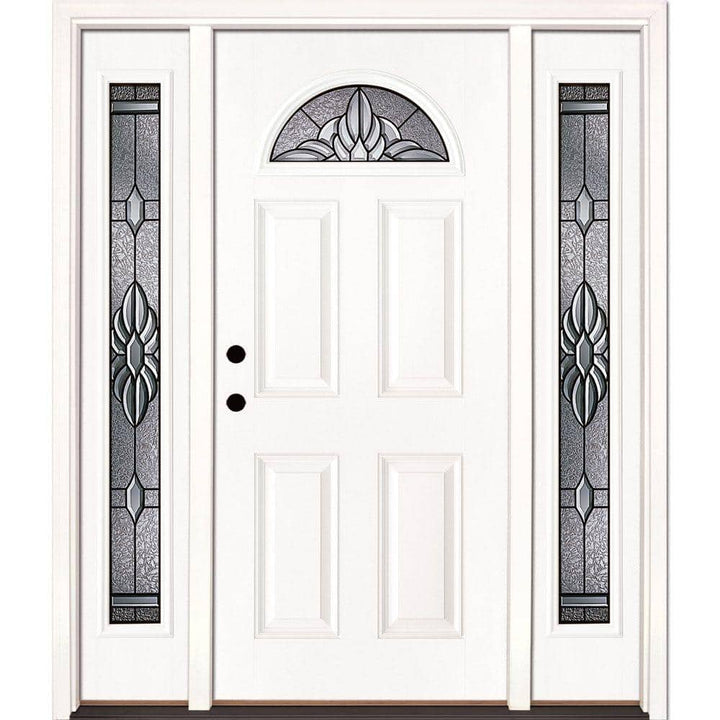 67.5 in. x 81.625 in. Sapphire Patina Fan Lite Unfinished Smooth Right-Hand Fiberglass Prehung Front Door with Sidelites