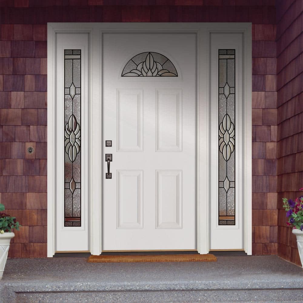 67.5 in. x 81.625 in. Sapphire Patina Fan Lite Unfinished Smooth Right-Hand Fiberglass Prehung Front Door with Sidelites