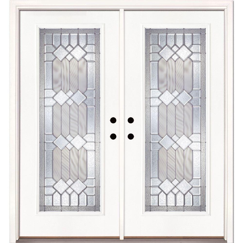 66 in. x 81.625 in. Mission Pointe Zinc Full Lite Unfinished Smooth Left-Hand Fiberglass Double Prehung Front Door
