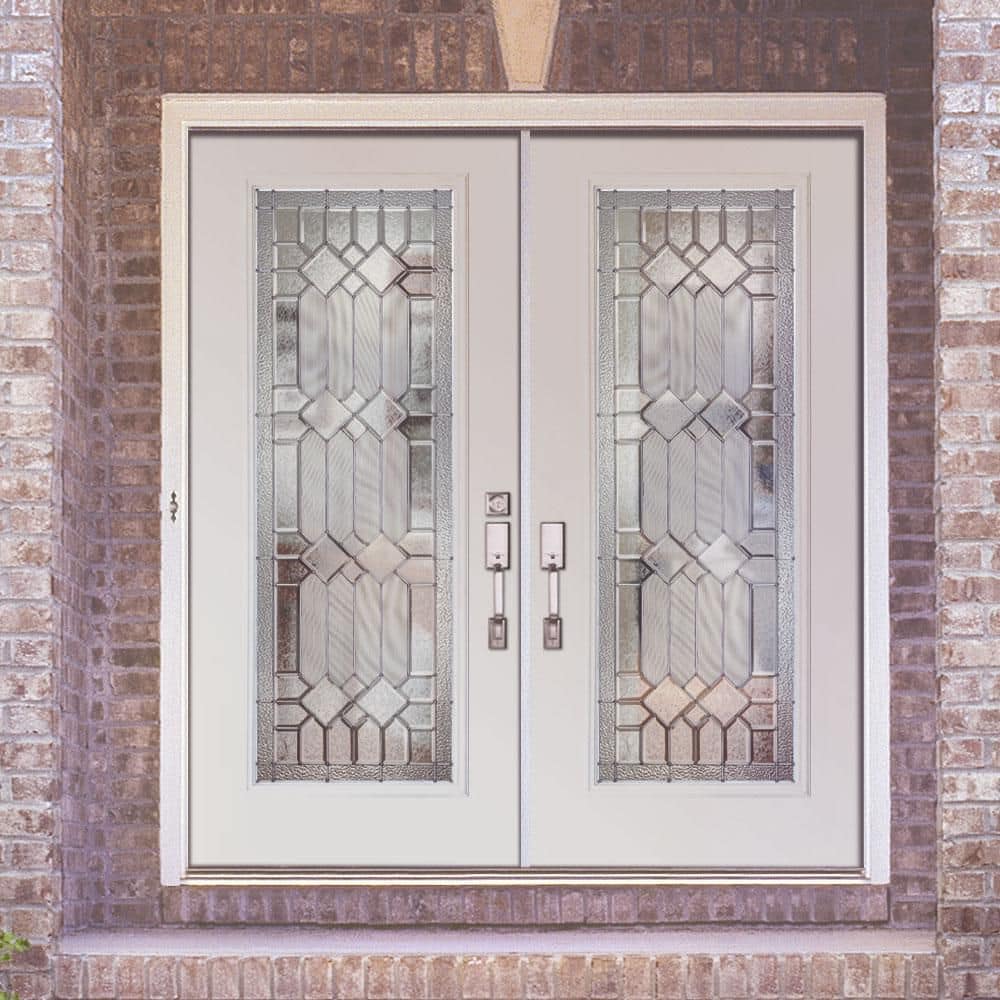 66 in. x 81.625 in. Mission Pointe Zinc Full Lite Unfinished Smooth Left-Hand Fiberglass Double Prehung Front Door