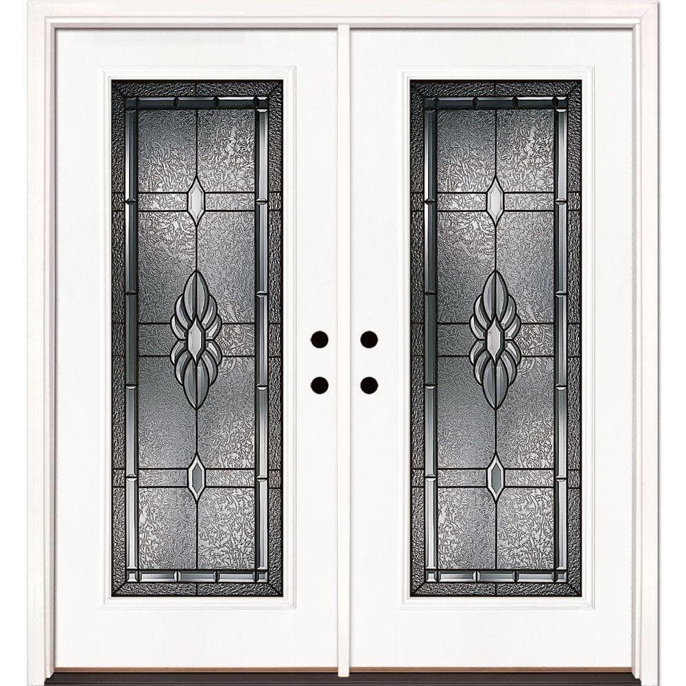 66 in. x 81.625 in. Sapphire Patina Full Lite Unfinished Smooth Right-Hand Inswing Fiberglass Double Prehung Front Door