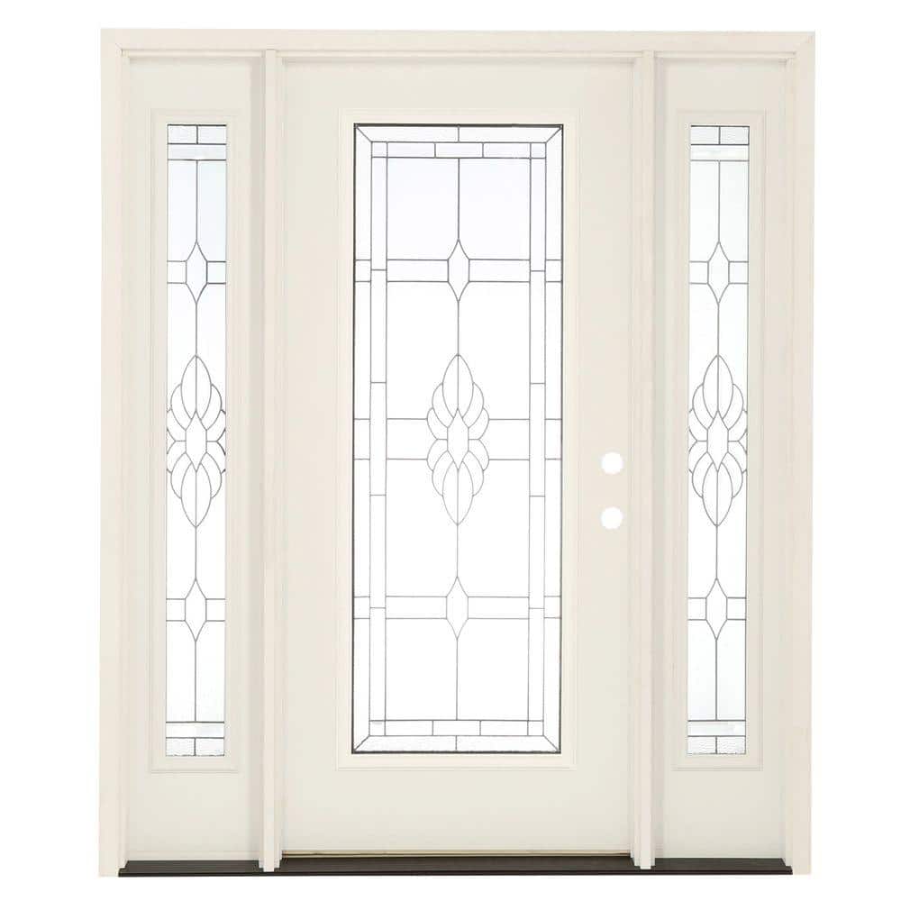 67.5 in. x 81.625 in. Sapphire Patina Full Lite Unfinished Smooth Left-Hand Fiberglass Prehung Front Door with Sidelites