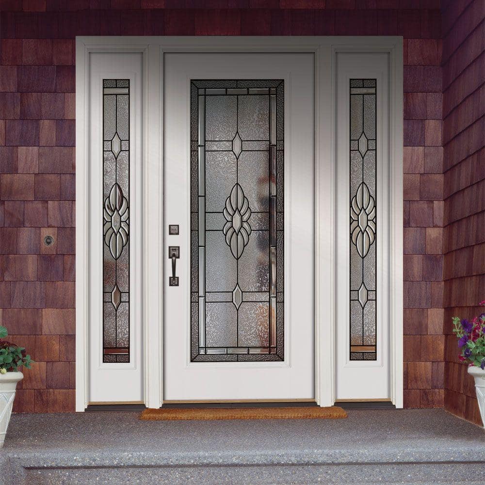 67.5 in. x 81.625 in. Sapphire Patina Full Lite Unfinished Smooth Left-Hand Fiberglass Prehung Front Door with Sidelites