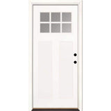 32 in. x 80 in. 6 Lite Left-Hand/Inswing Clear Glass Smooth White: Ready to Paint Fiberglass Prehung Front Door