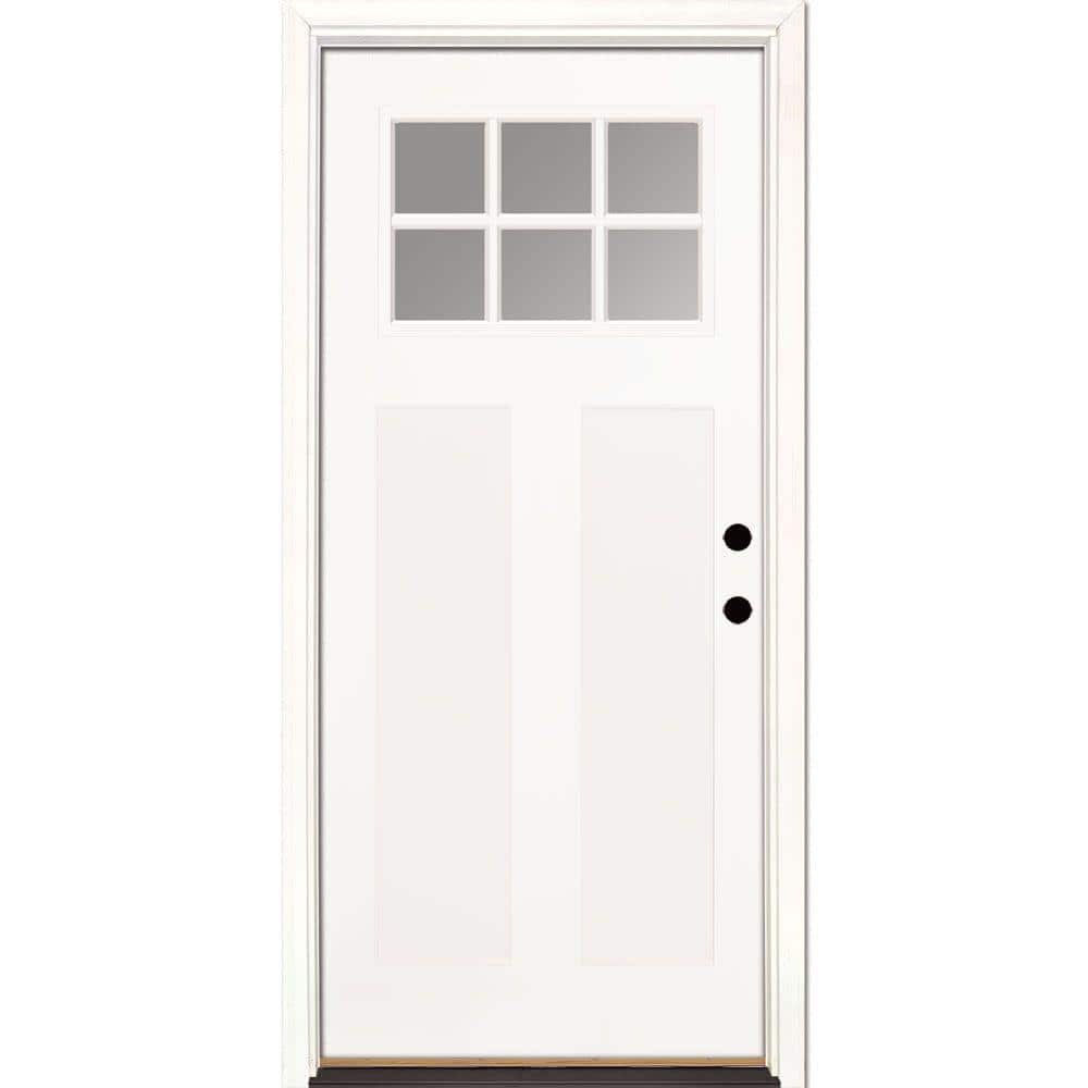 36 in. x 80 in. 6 Lite Clear Craftsman Unfinished Smooth Left-Hand Inswing Fiberglass Prehung Front Door