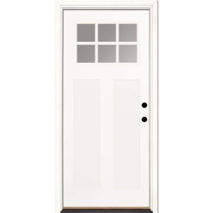 36 in. x 80 in. 6 Lite Clear Craftsman Unfinished Smooth Left-Hand Inswing Fiberglass Prehung Front Door