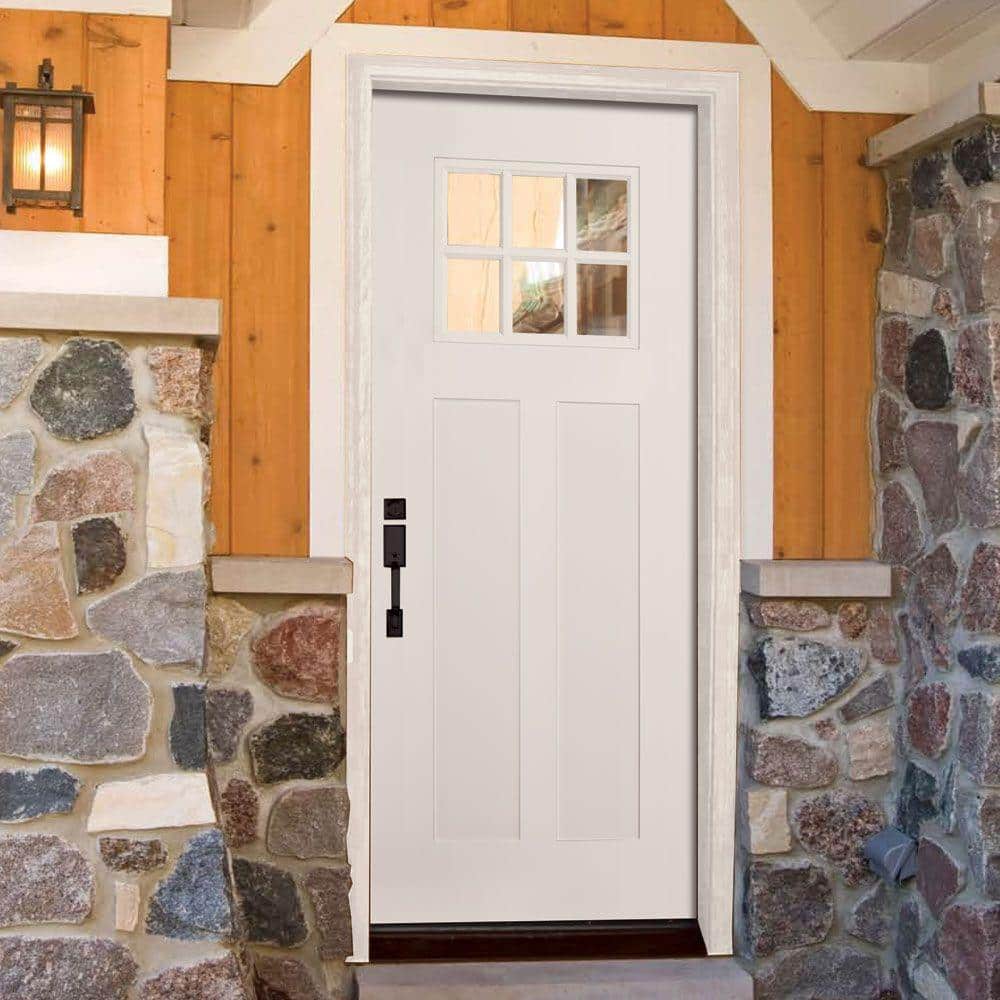 36 in. x 80 in. 6 Lite Clear Craftsman Unfinished Smooth Left-Hand Inswing Fiberglass Prehung Front Door