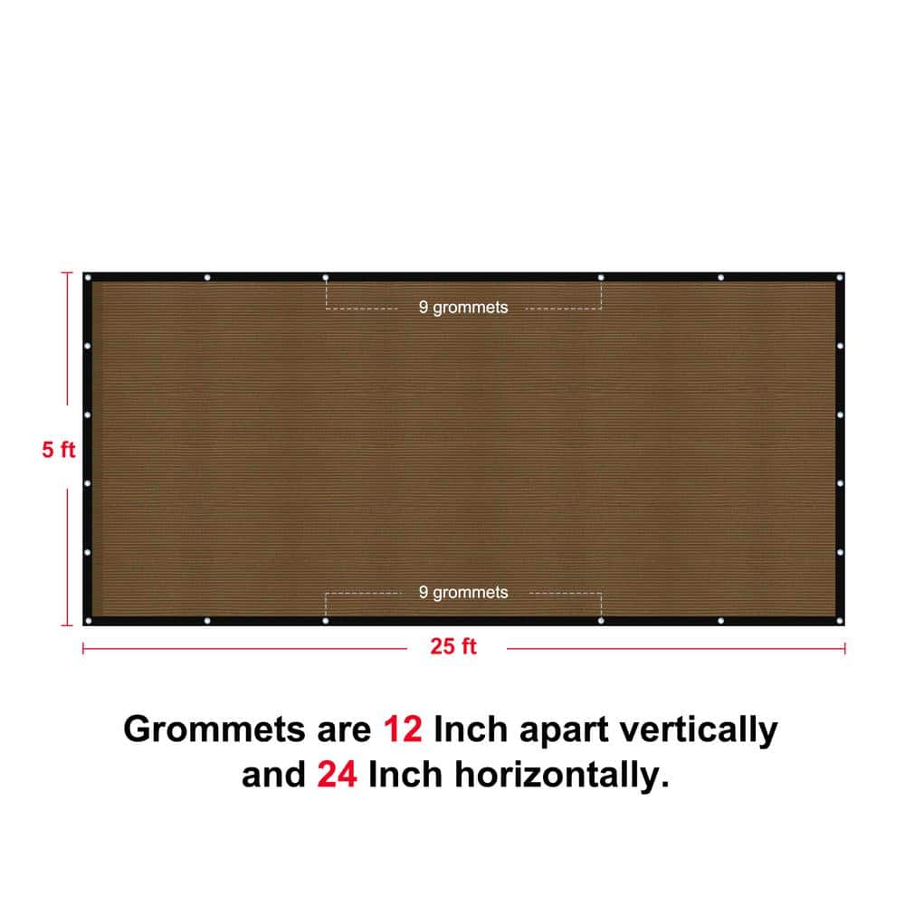 Privacy FenceScreen Heavy-Duty 90% Blockage Shade Cover FencingNet for Wall Garden Gazebo Backyard 5 ft. x 25 ft., Brown