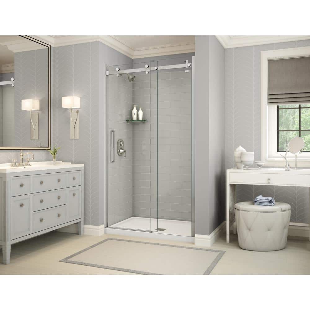 Utile Metro 32 in. x 48 in. x 83.5 in. Center Drain Alcove Shower Kit in Soft Grey with Chrome Shower Door