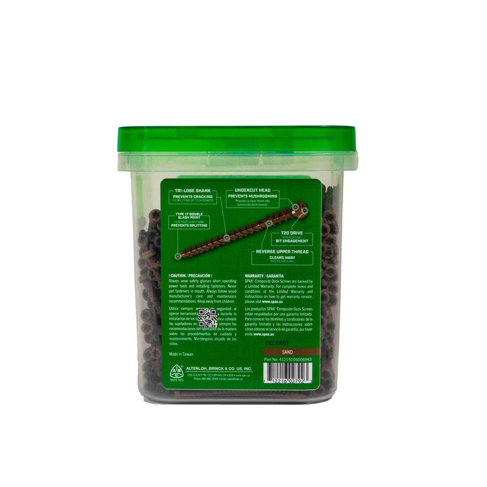 SPAX #10 x 2-3/4 in. Exterior Cylindric Head Composite Deck Screws Sand Torx T-Star (350 Each) 5 LB Bit Included