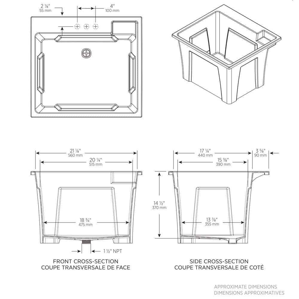 RUGGED TUB 24" x 22" Granite Freestanding Laundry Utility Sink with Pullout Faucet