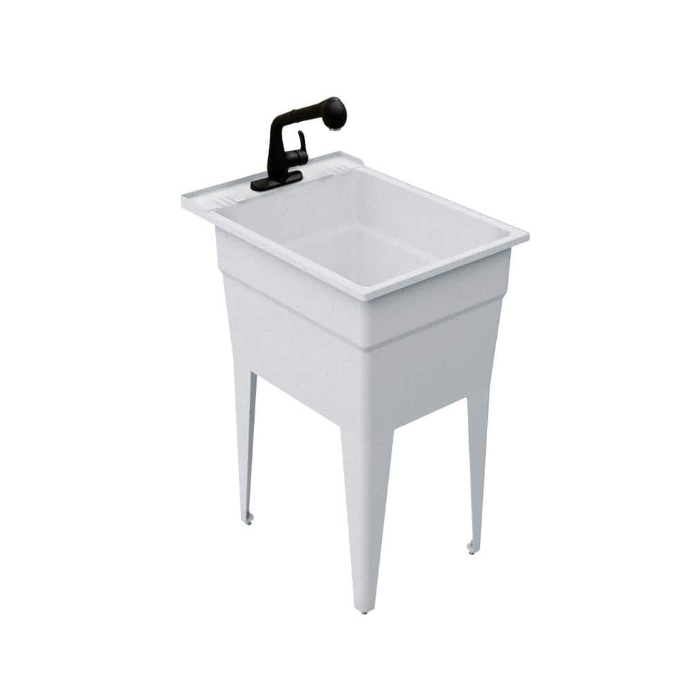 RUGGED TUB 18 in x 24 in Granite Freestanding Utility Laundry Sink with Black Pullout Faucet