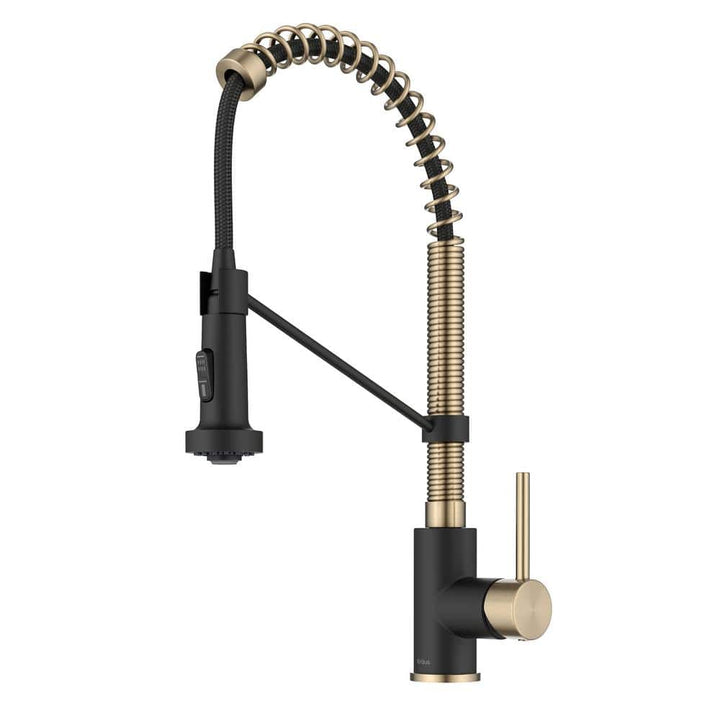KRAUS Bolden Single-Handle 18-3/4 in. Pull-Down Kitchen Faucet with Dual-Function Sprayhead, Spot-Free Antique Champagne Bronze/Matte Black