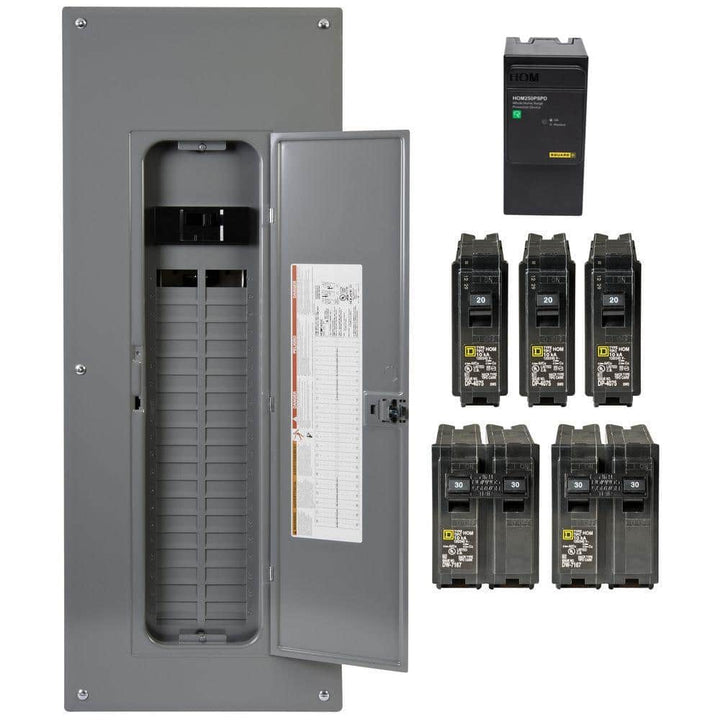 Square D Homeline 200 Amp 40-Space 80-Circuit Indoor Main Breaker Qwik-Grip Plug-On Neutral Load Center with Surge SPD Value Pack