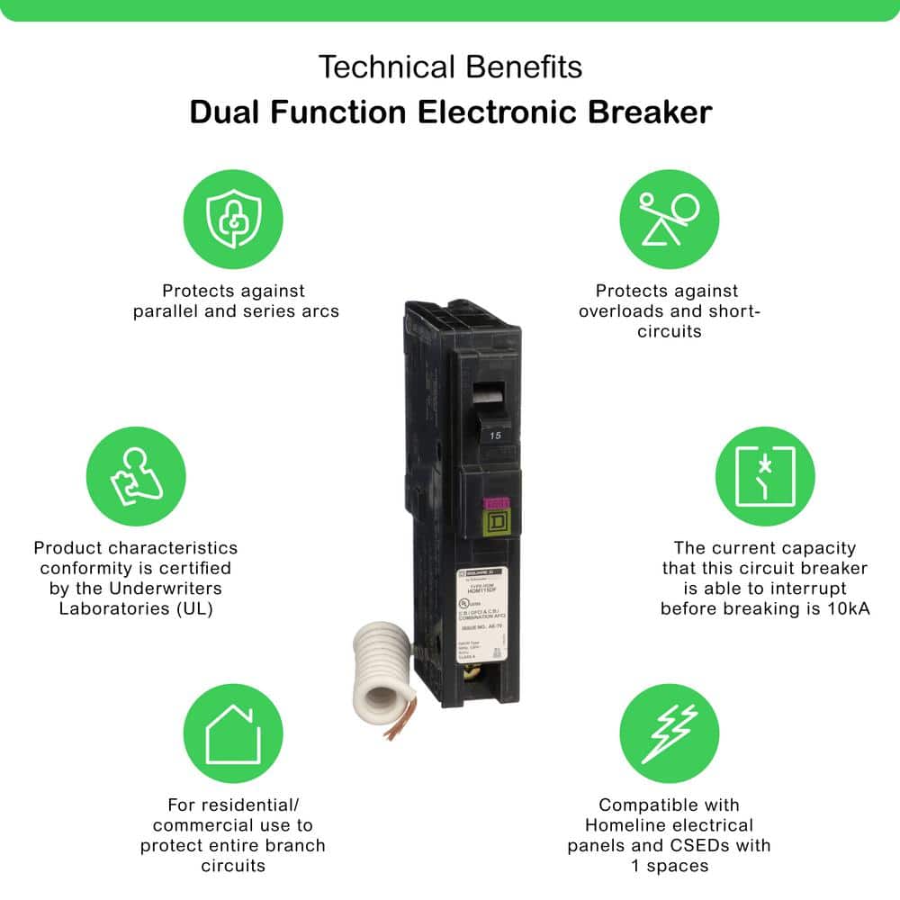 Square D Homeline 15 Amp Single-Pole Dual Function CAFCI/GFCI Circuit Breaker (HOM115DFC)