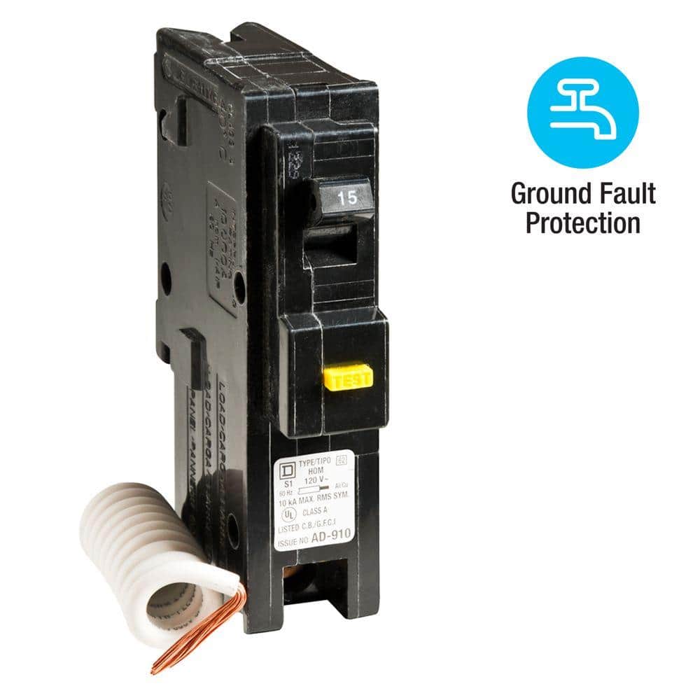 Square D Homeline 15 Amp Single-Pole GFCI Circuit Breaker, HOM115GFICP