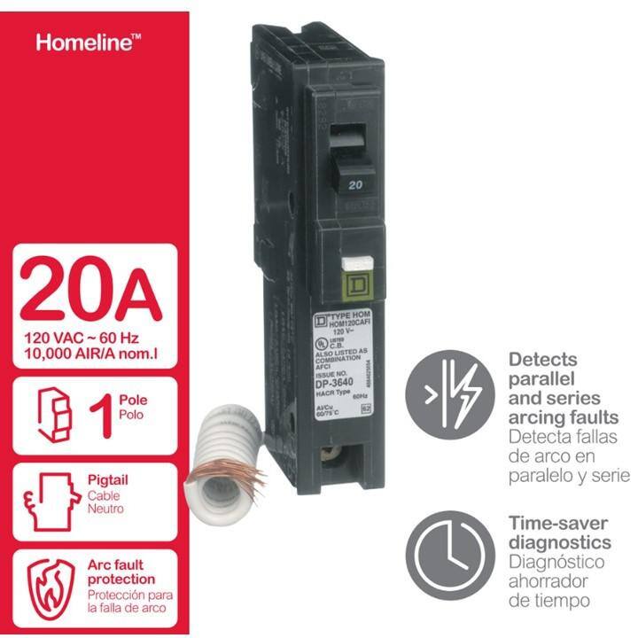 Square D Homeline 20 Amp Single-Pole Combination Arc Fault Circuit Breaker(HOM120CAFIC)