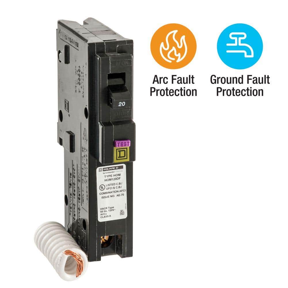 Square D Homeline 20 Amp Single-Pole Dual Function CAFCI/GFCI Circuit Breaker, HOM120DFC
