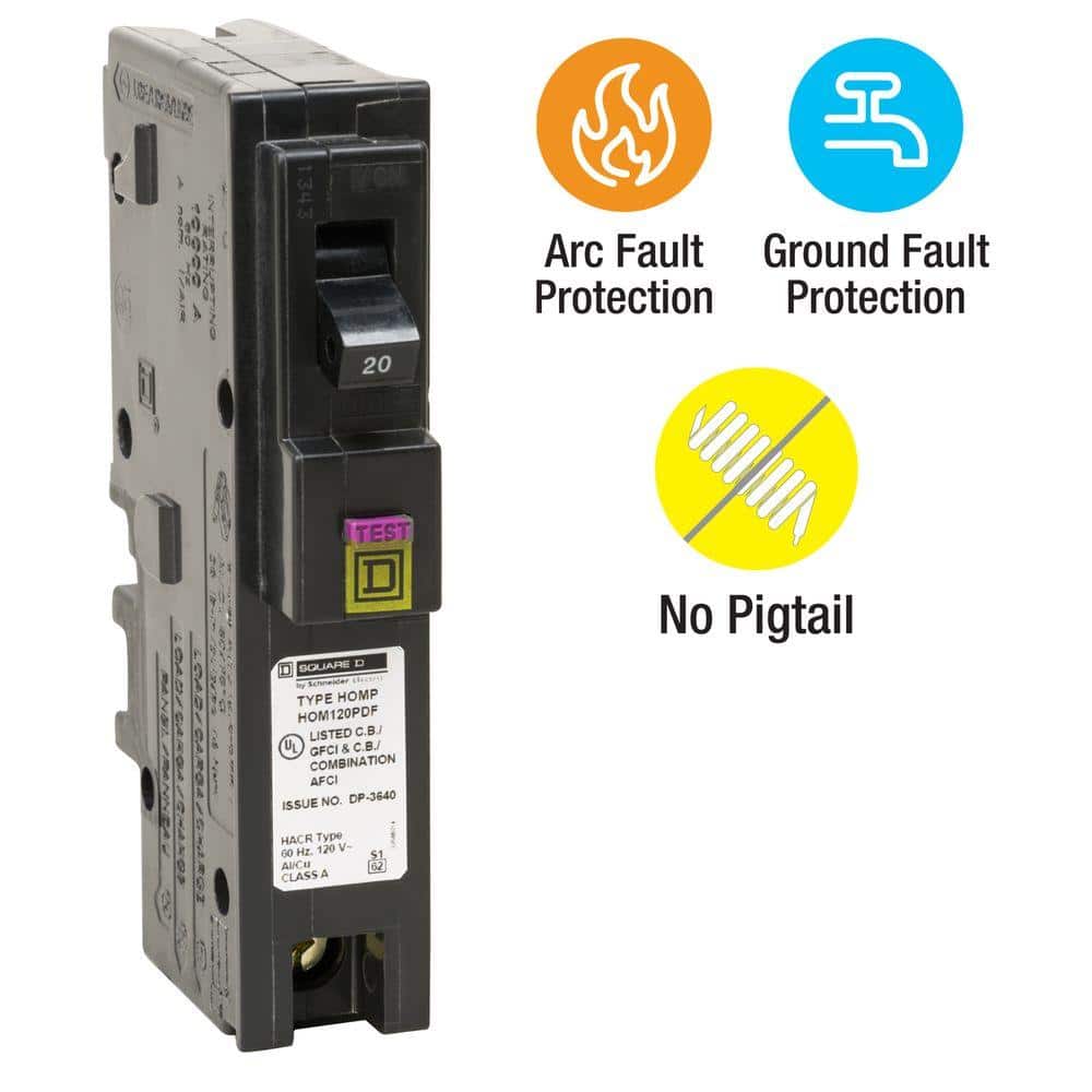 Square D Homeline 20 Amp Single-Pole Plug-On Neutral Dual Function (CAFCI and GFCI) Circuit Breaker