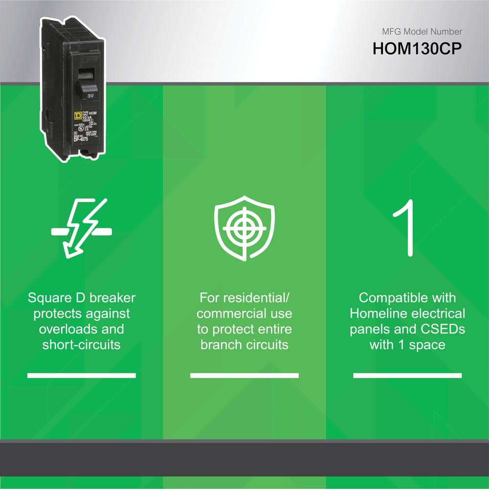 Square D Homeline 30 Amp Single-Pole Circuit Breaker(HOM130CP)