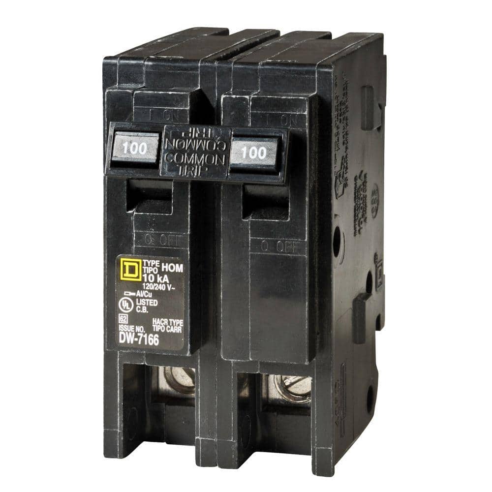 Square D Homeline 100 Amp 2-Pole Circuit Breaker, Clear Packaging (HOM2100C)