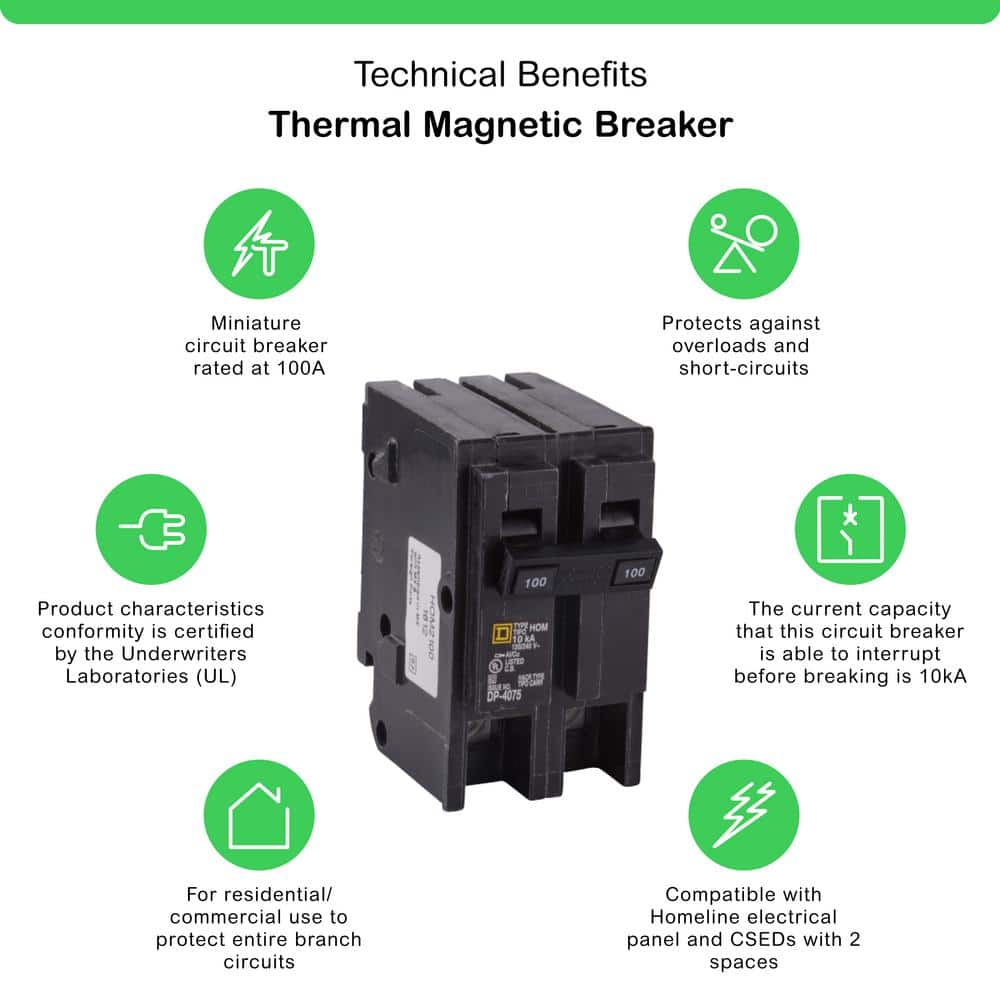Square D Homeline 100-Amp 2-Pole Standard Trip Circuit Breaker, HOM2100C