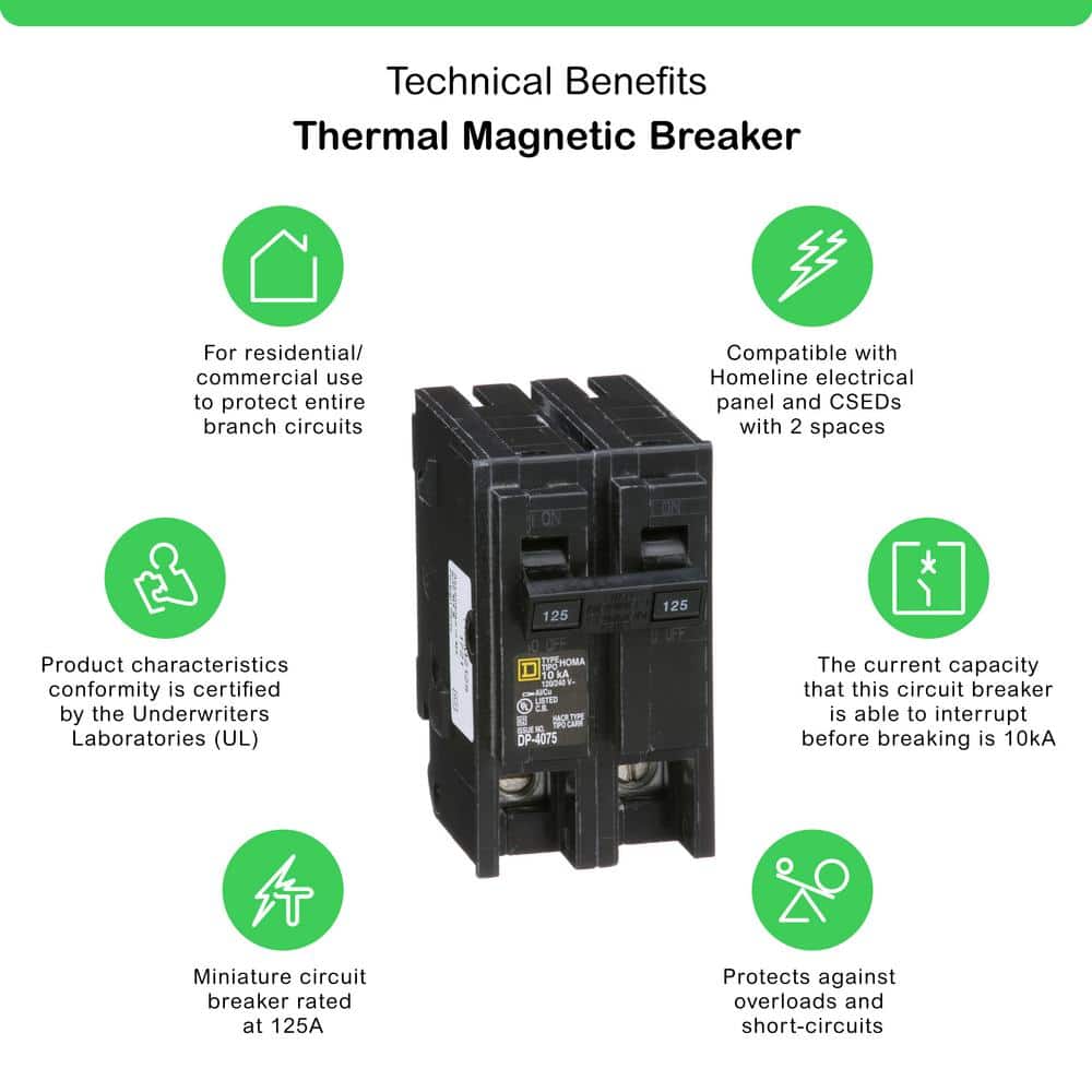 Square D Homeline 125 Amp 2-Pole Circuit Breaker, HOM2125CP