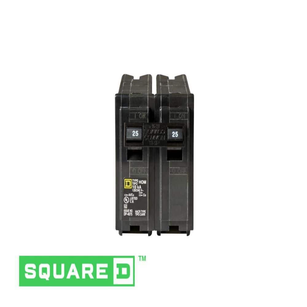Square D Homeline 25 Amp 2-Pole Circuit Breaker, HOM225CP, 120/240V, 10kA AIC