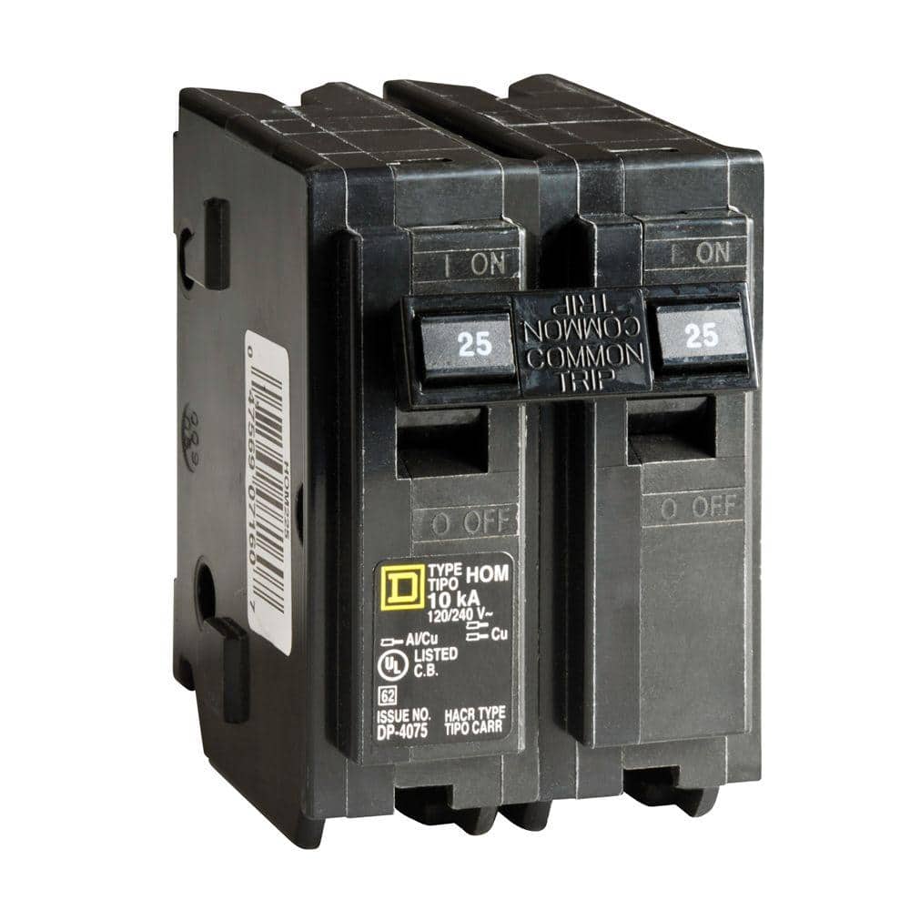 Square D Homeline 25 Amp 2-Pole Circuit Breaker, HOM225CP, 120/240V, 10kA AIC