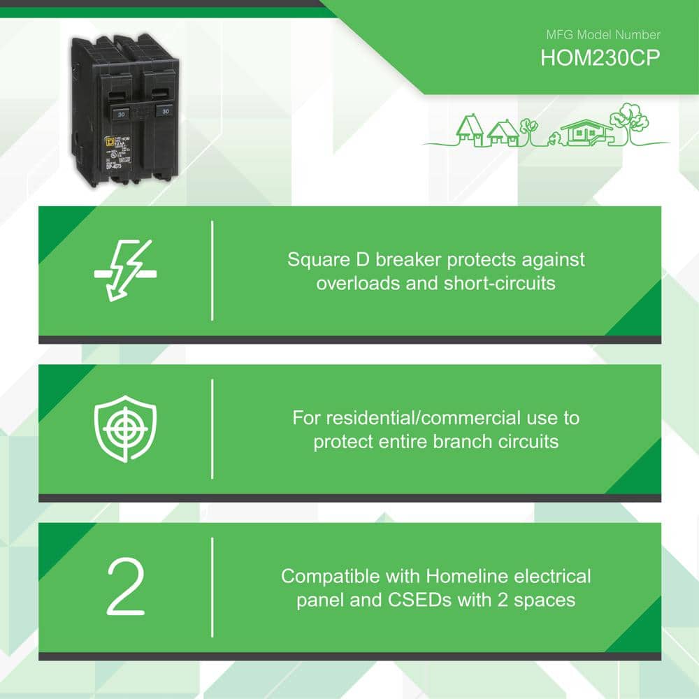 Square D Homeline 30-Amp 2-Pole Standard Trip Circuit Breaker, HOM230CP