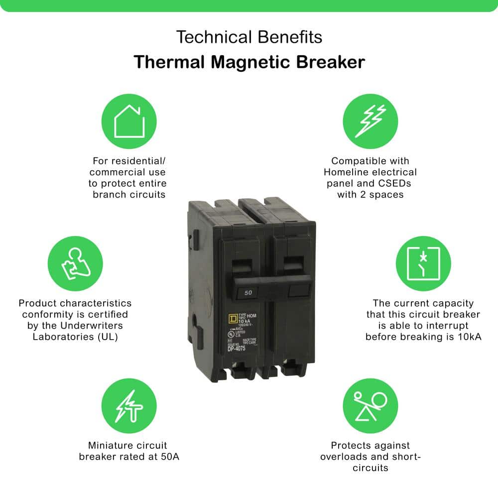 Square D Homeline 50-Amp 2-Pole Standard Trip Circuit Breaker, HOM250CP