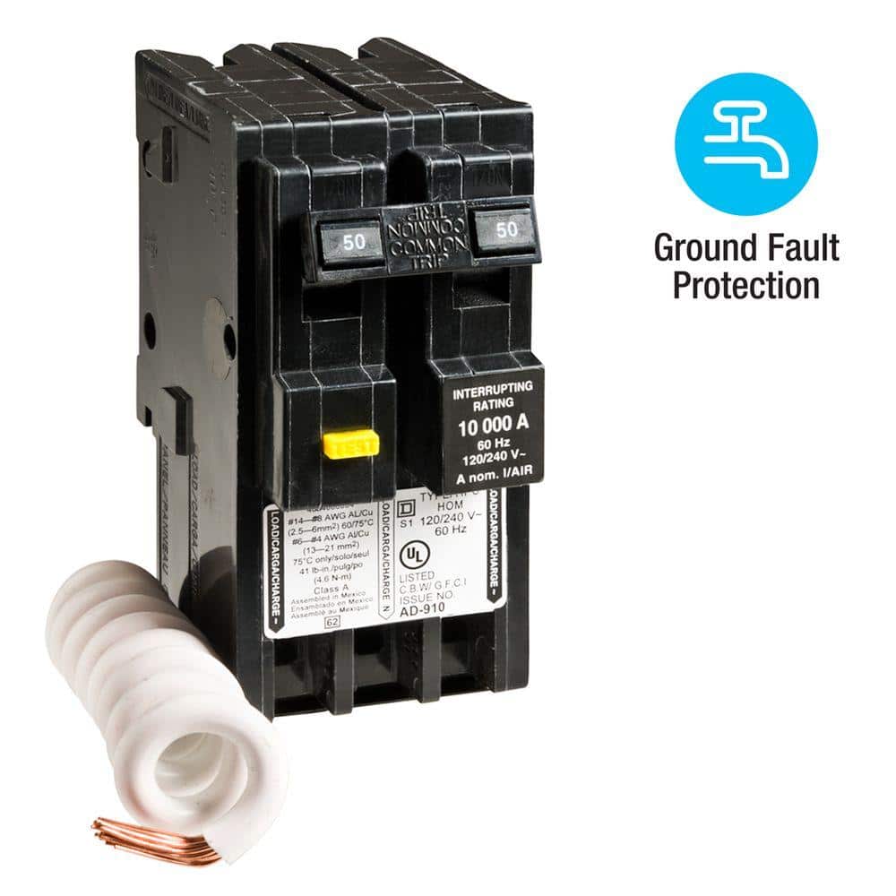 Square D Homeline 50 Amp 2-Pole GFCI Circuit Breaker, HOM250GFICP