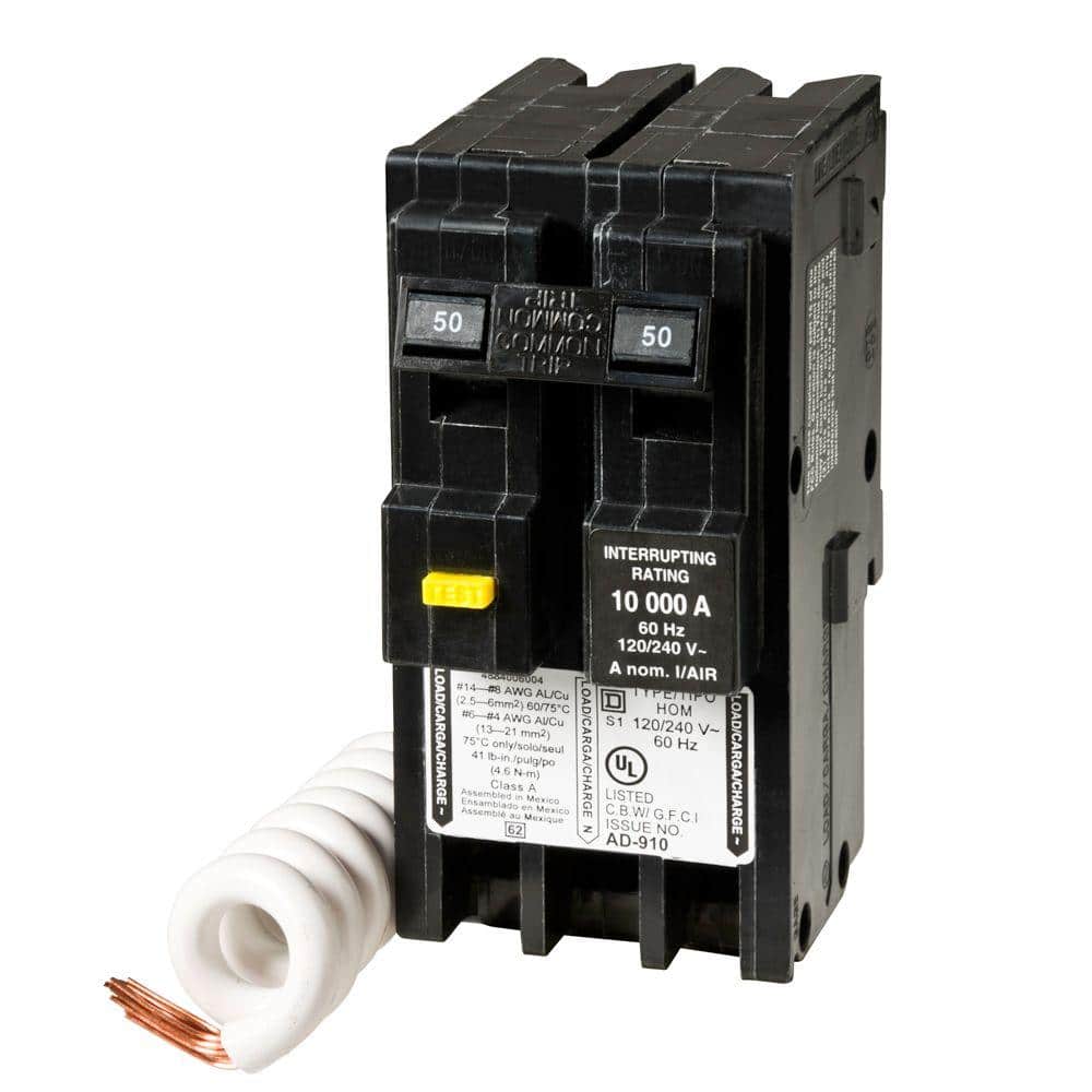 Square D Homeline 50 Amp 2-Pole GFCI Circuit Breaker, HOM250GFICP