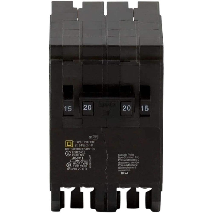 Square D Homeline 2-15 Amp Single-Pole 1-20 Amp 2-Pole Quad Tandem Circuit Breaker
