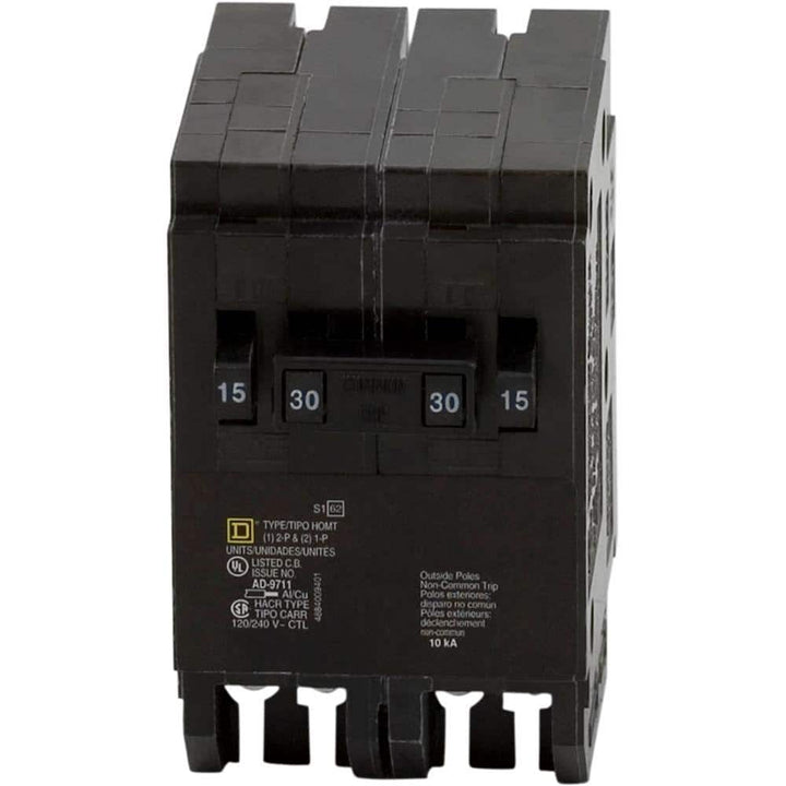 Square D Homeline 2-15 Amp Single-Pole 1-30 Amp 2-Pole Quad Tandem Circuit Breaker