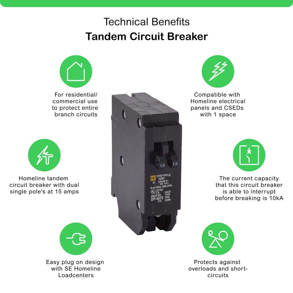 Square D Homeline 2-15 Amp Single-Pole Tandem Circuit Breaker