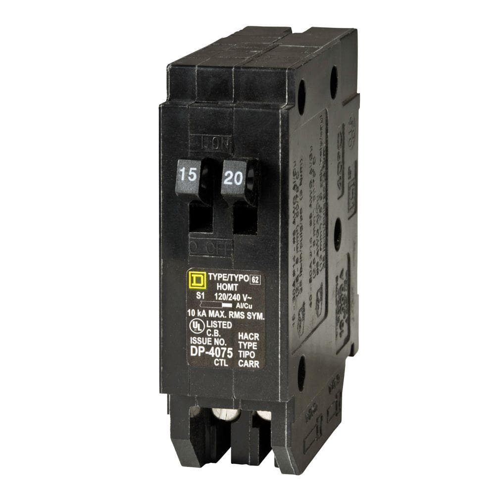 Square D Homeline 15 Amp/20 Amp Single-Pole Tandem Circuit Breaker, HOMT1520CP