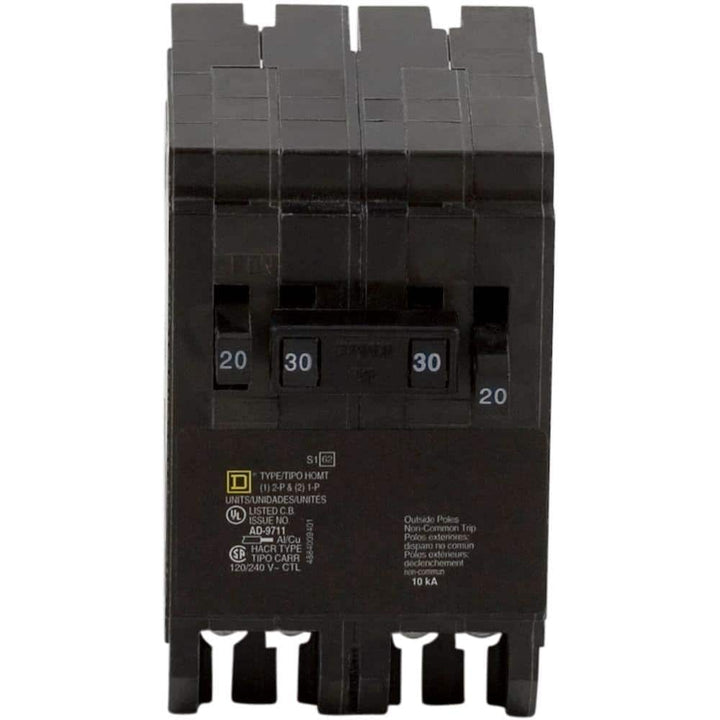 Square D Homeline 2-20 Amp Single-Pole 1-30 Amp 2-Pole Quad Tandem Circuit Breaker