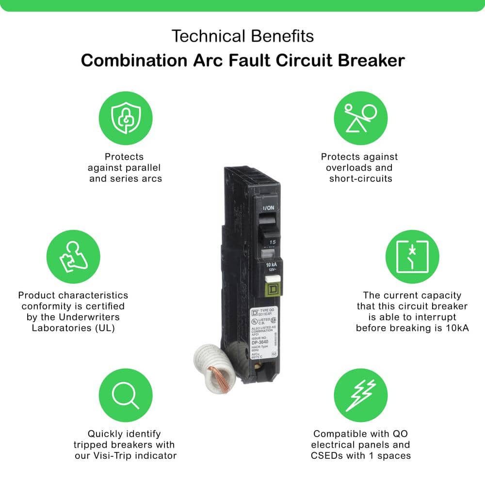 Square D QO 15 Amp Single-Pole Combination Arc Fault Circuit Breaker, QO115CAFIC