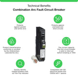 Square D QO 15 Amp Single-Pole Combination Arc Fault Circuit Breaker, QO115CAFIC
