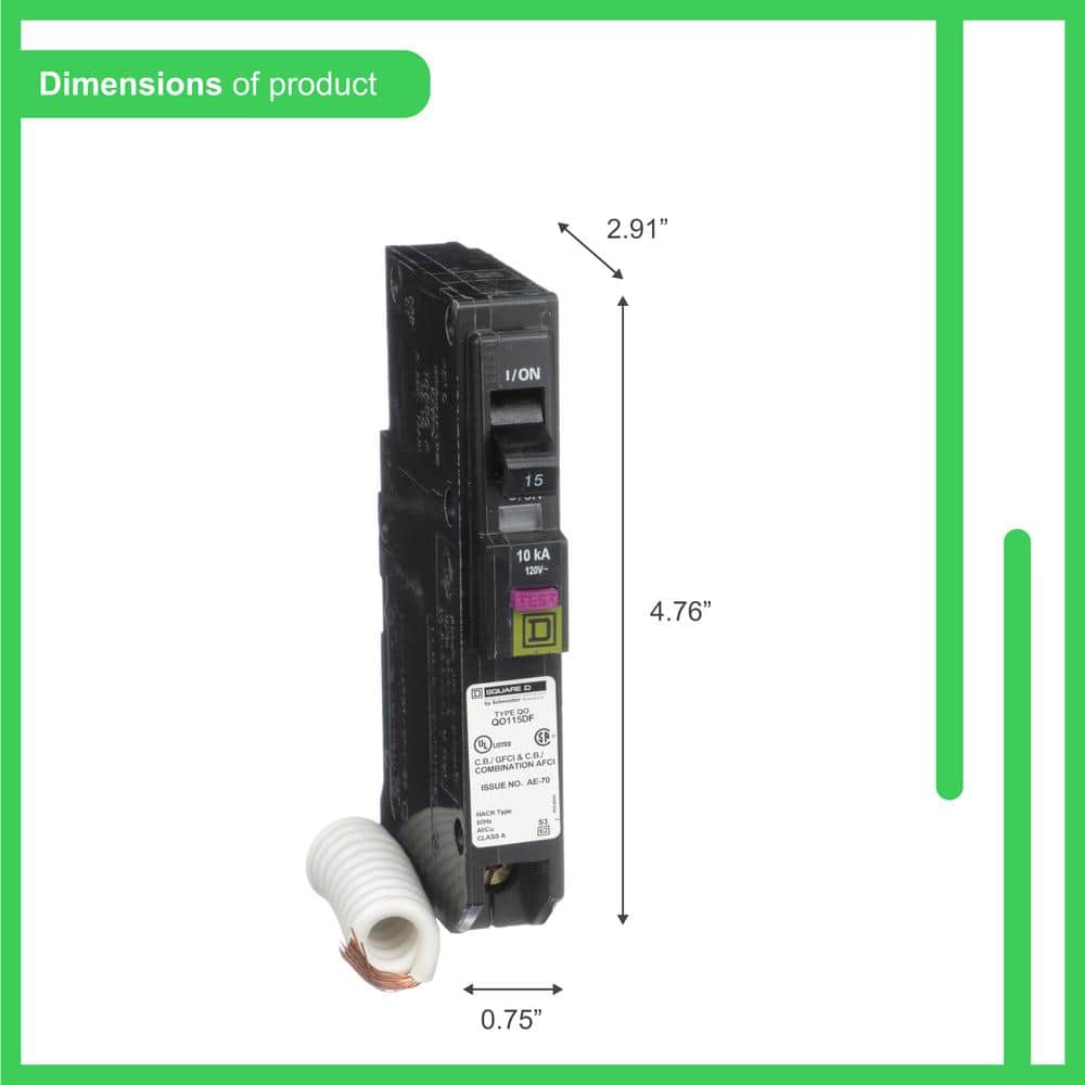 Square D QO 15 Amp Single-Pole Dual Function (CAFCI and GFCI) Circuit Breaker, QO115DFC