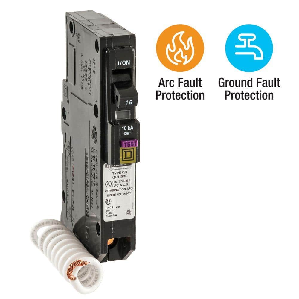 Square D QO 15 Amp Single-Pole Dual Function (CAFCI and GFCI) Circuit Breaker, QO115DFC
